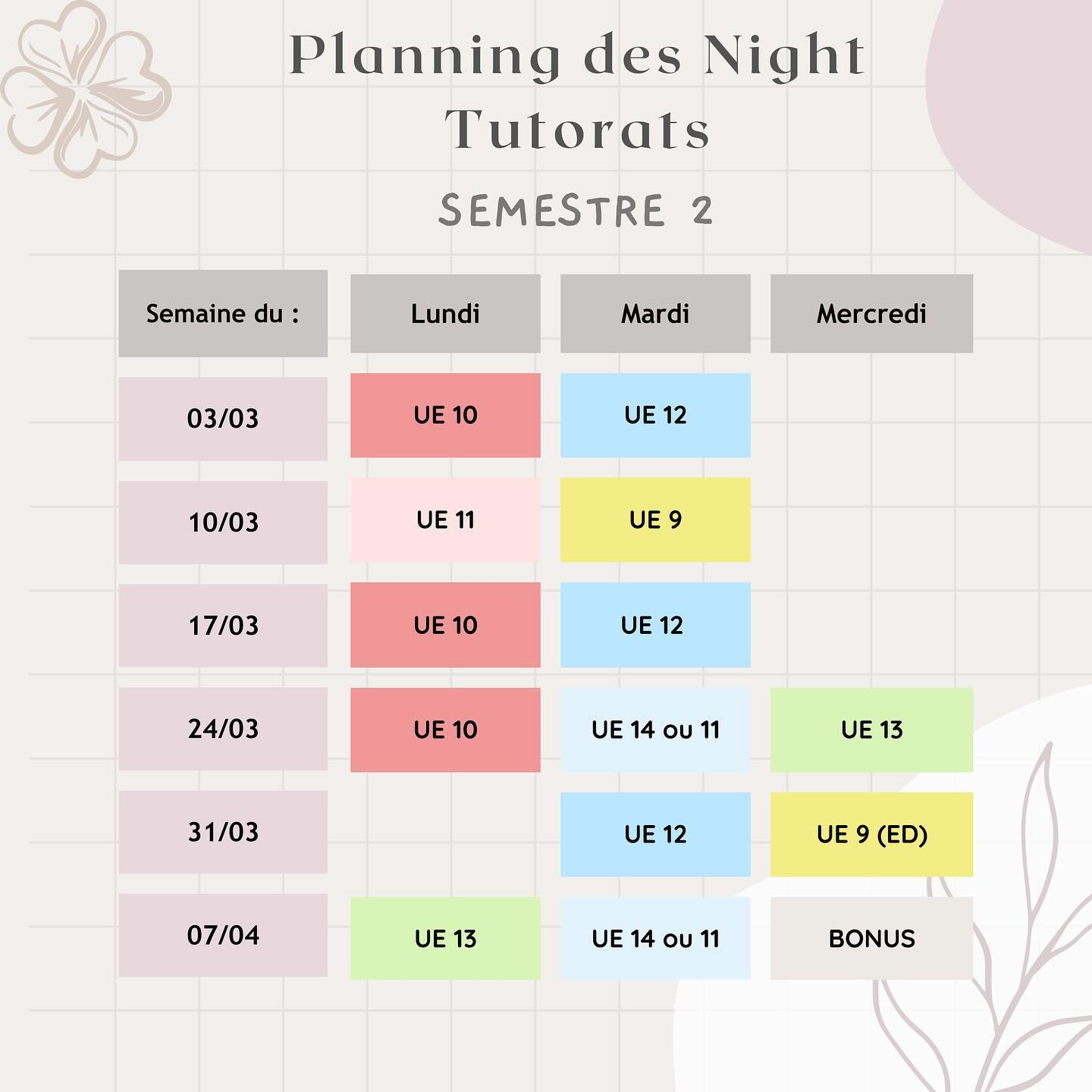 Planning des NT S2